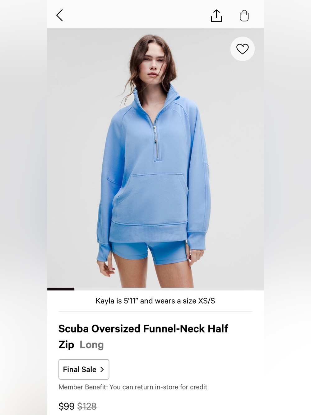 lululemon athletica Light Blue Scuba Oversized Funnel-Neck Half Zip